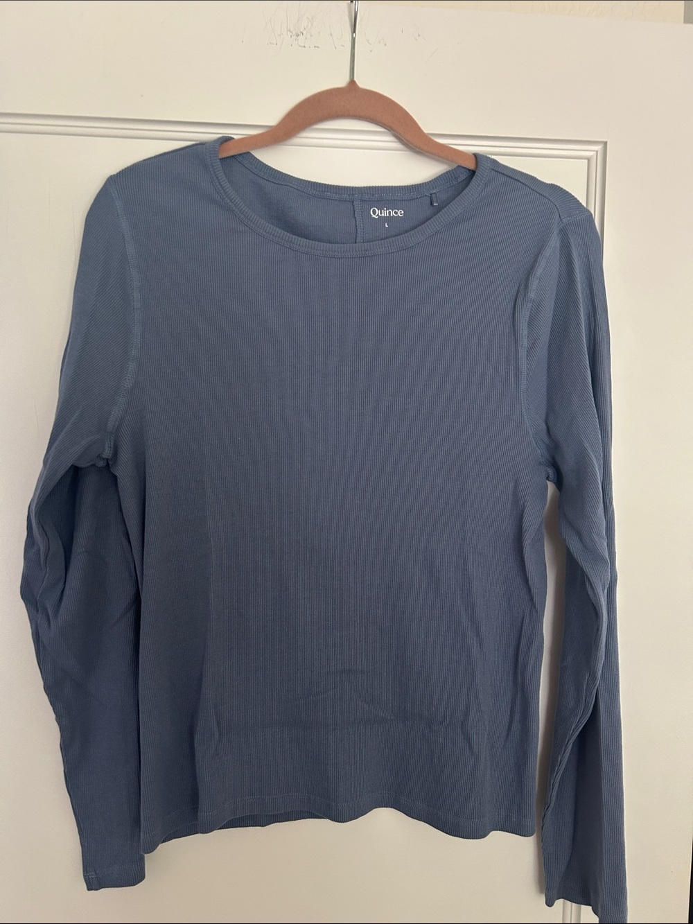 Quince Dusty Blue Long Sleeve Ribbed Top